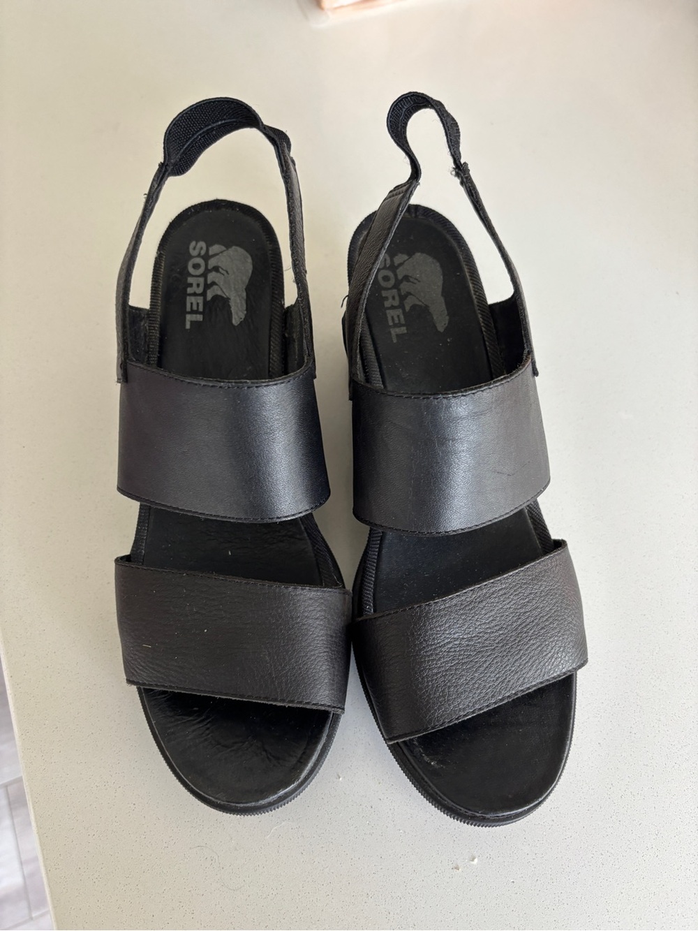 Sorel Women’s Black Leather Double-Strap Slingback Sandals